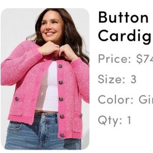 Torrid Pink Button-Up Cardigan